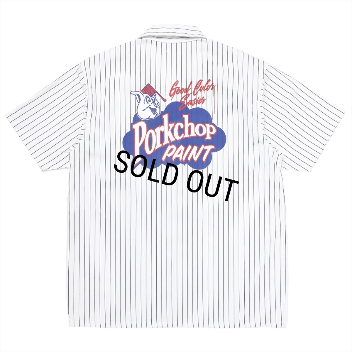 画像2: PORKCHOP/PORKCHOP PAINT STRIPE WORK SHIRT（WHITE/BLACK）［ストライプワークシャツ-23秋冬］ (2)