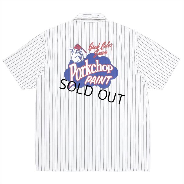 画像2: PORKCHOP/PORKCHOP PAINT STRIPE WORK SHIRT（WHITE/BLACK）［ストライプワークシャツ-23秋冬］