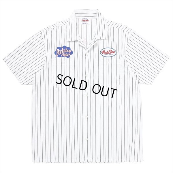 画像1: PORKCHOP/PORKCHOP PAINT STRIPE WORK SHIRT（WHITE/BLACK）［ストライプワークシャツ-23秋冬］