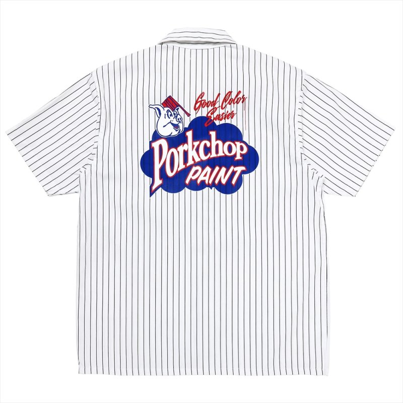 画像2: PORKCHOP/PORKCHOP PAINT STRIPE WORK SHIRT（WHITE/BLACK）［ストライプワークシャツ-23秋冬］