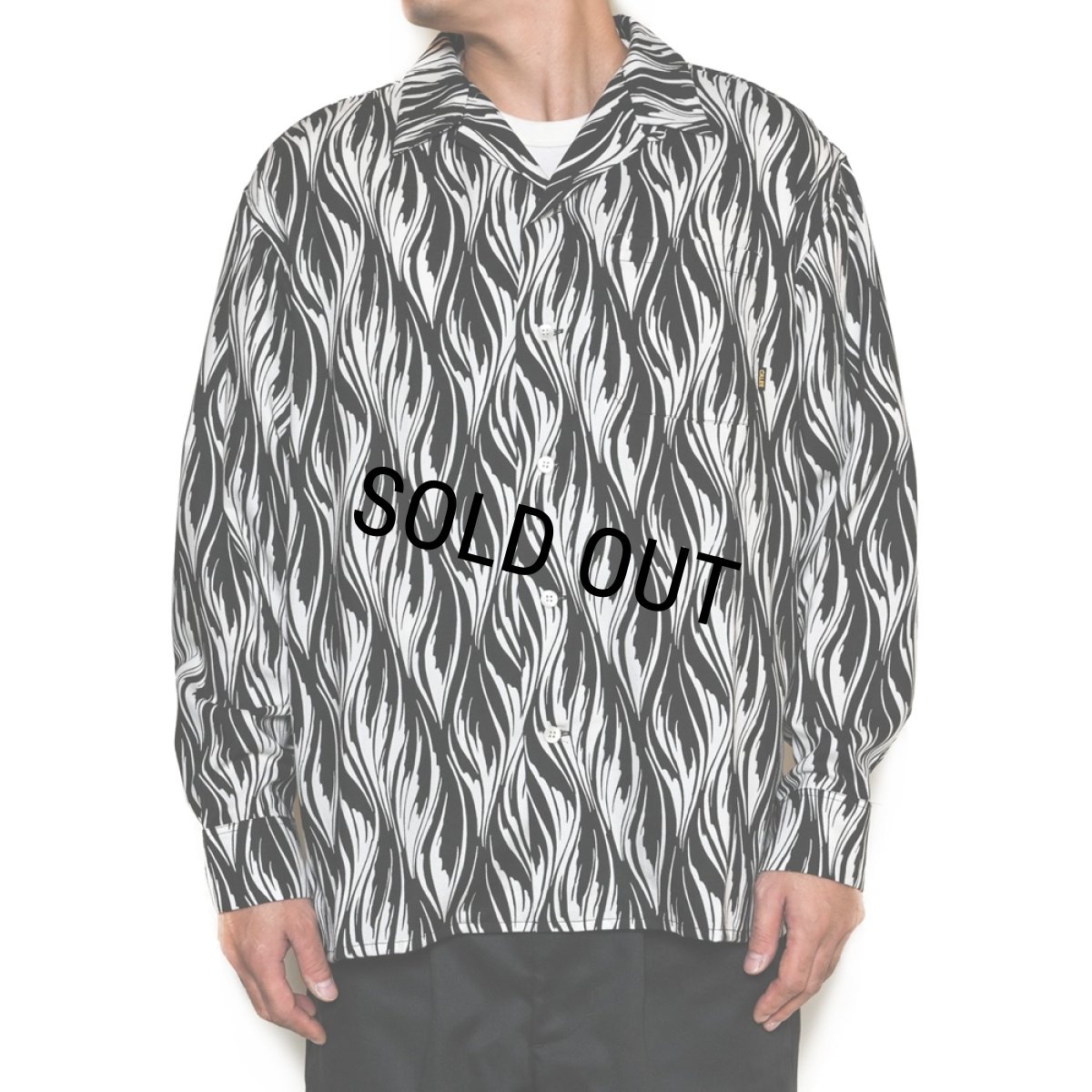 画像2: CALEE/FEATHER PATTERN L/S SH（WHITE） 【30%OFF】［フェザーオープンカラーシャツ-23秋冬］ (2)