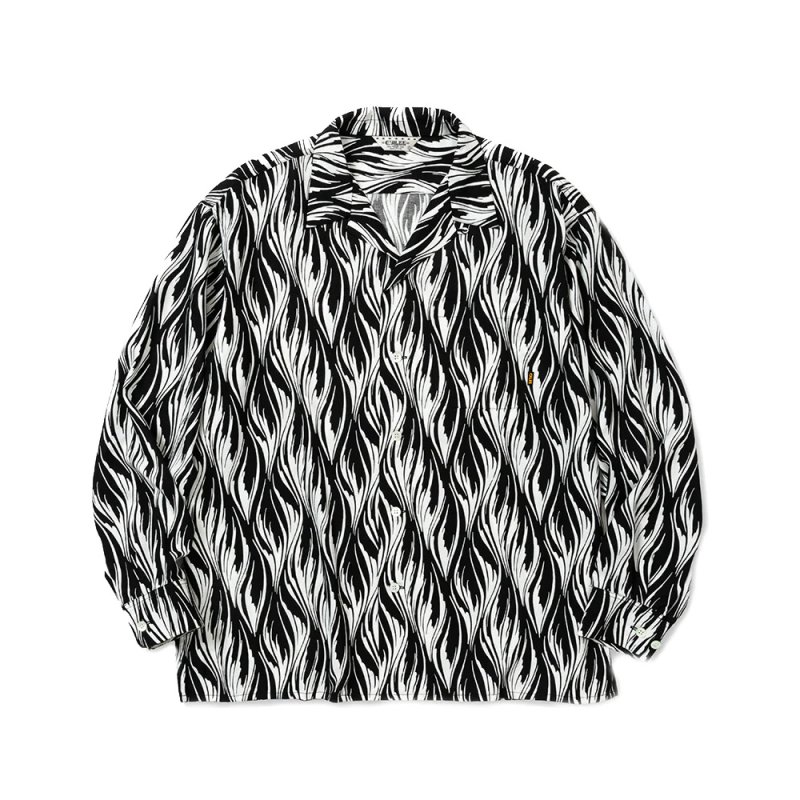 画像1: CALEE/FEATHER PATTERN L/S SH（WHITE） 【30%OFF】［フェザーオープンカラーシャツ-23秋冬］