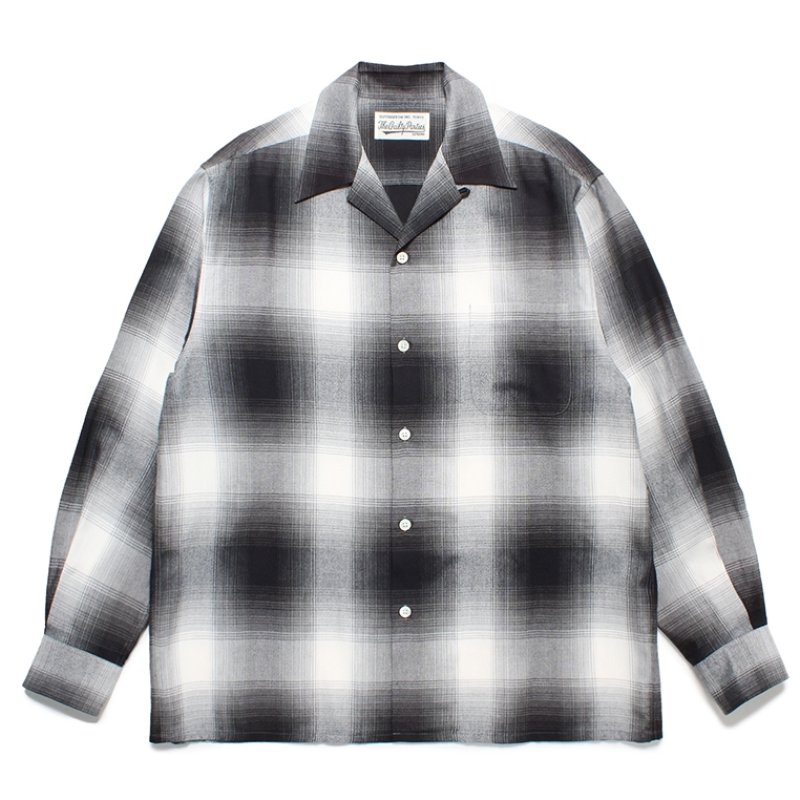 画像1: WACKO MARIA/OMBRE CHECK OPEN COLLAR SHIRT（WHITE）［オンブレチェックオープンカラーシャツ-23秋冬］