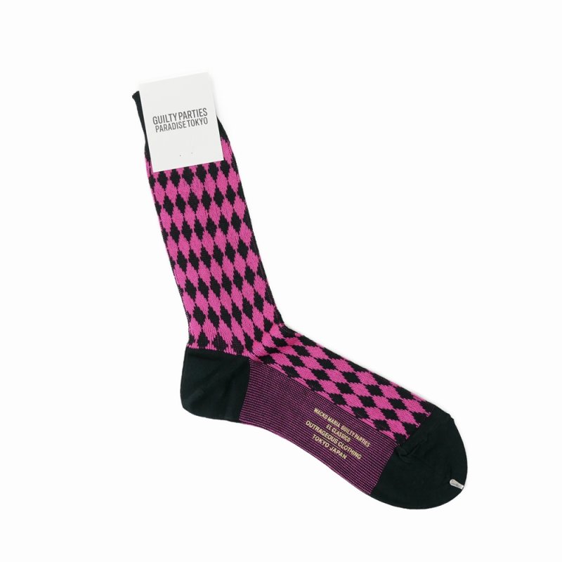 画像1: WACKO MARIA/DIAMOND JACQUARD SOCKS（PINK）［ダイヤモンドジャガードソックス-23秋冬］
