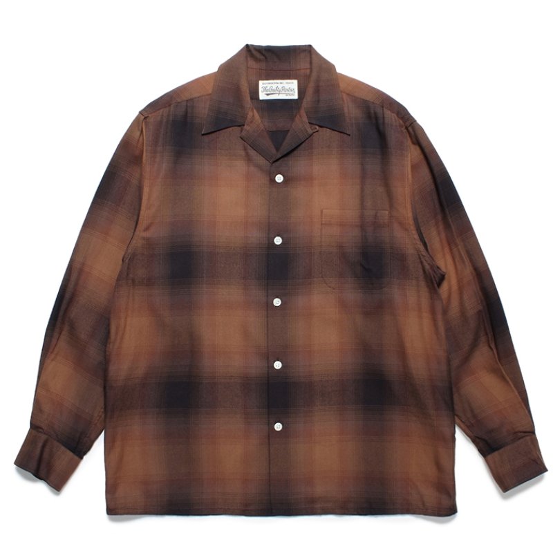 画像1: WACKO MARIA/OMBRE CHECK OPEN COLLAR SHIRT（BROWN）［オンブレチェックオープンカラーシャツ-23秋冬］