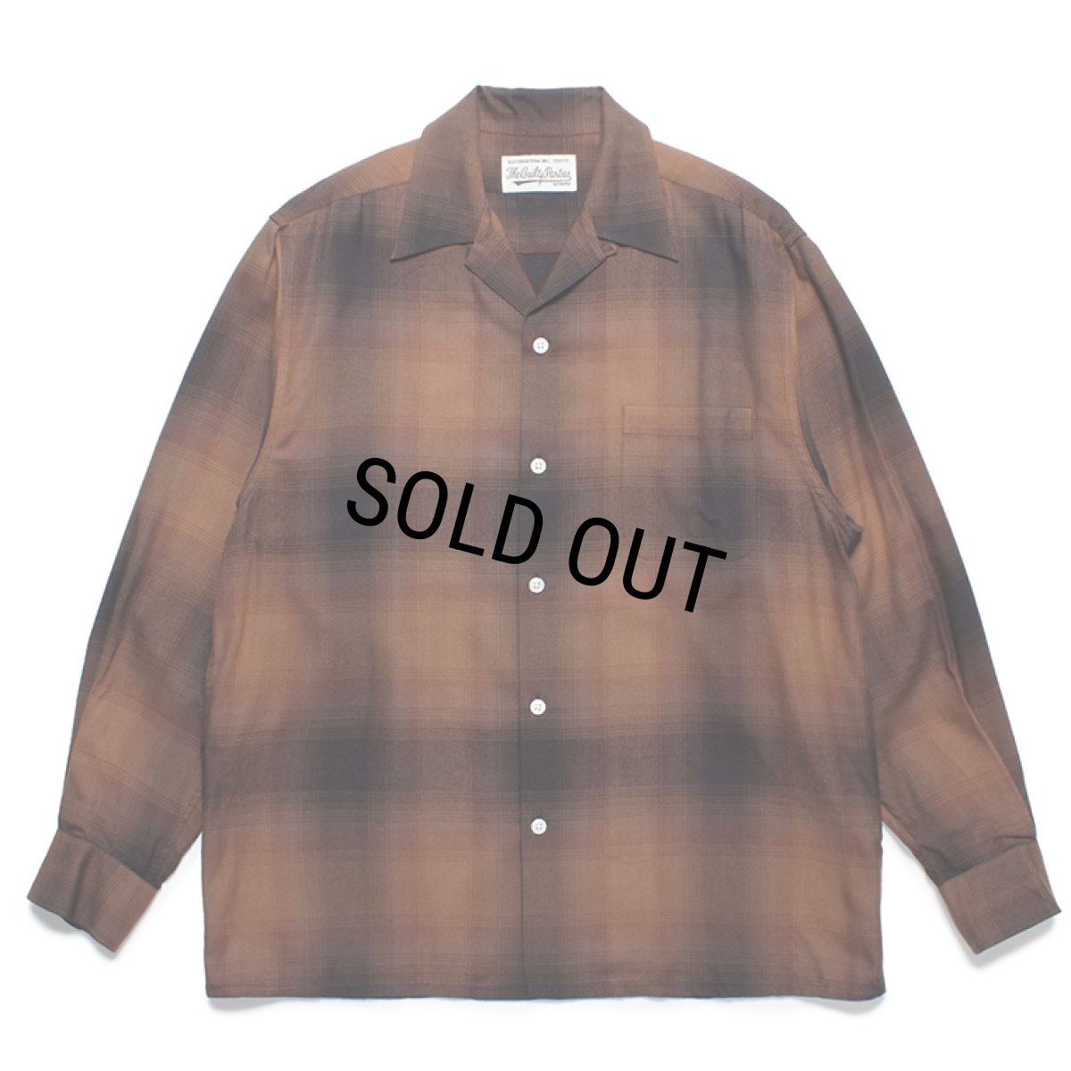 画像1: WACKO MARIA/OMBRE CHECK OPEN COLLAR SHIRT（BROWN）［オンブレチェックオープンカラーシャツ-23秋冬］ (1)