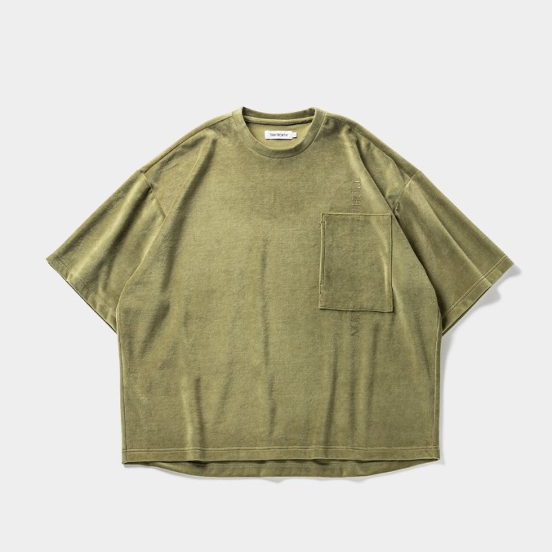 画像1: TIGHTBOOTH/STRAIGHT UP VELOUR T-SHIRT（Olive）［ベロアT-23秋冬］