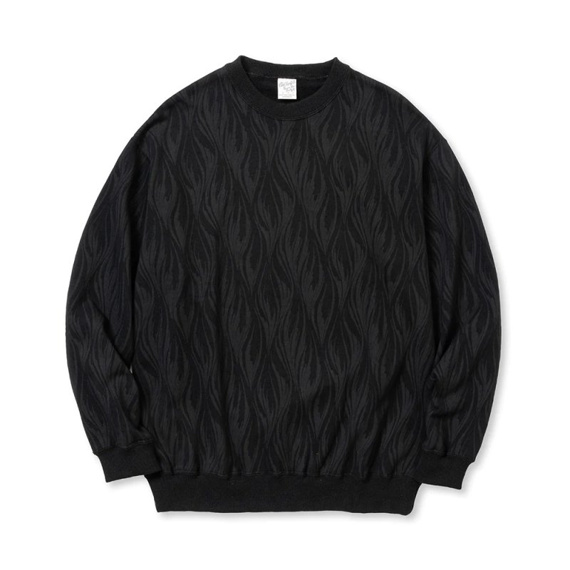 画像1: CALEE/FEATER PATTERN CREW NECK SW（BLACK）［フェザー柄クルーネックスウェット-23秋冬］
