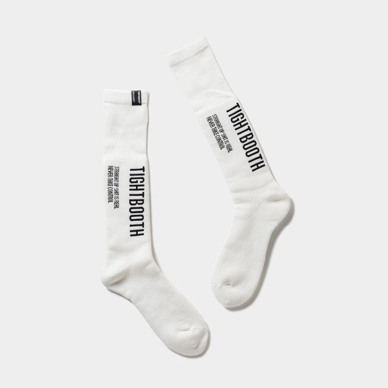 画像1: TIGHTBOOTH/LABEL LOGO HIGH SOCKS（White）［ラベルロゴハイソックス-23秋冬］