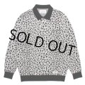 WACKO MARIA/LEOPARD KNIT JACQUARD POLO SHIRT（GRAY）［レオパードジャガードポロシャツ-23秋冬］