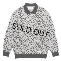 WACKO MARIA/LEOPARD KNIT JACQUARD POLO SHIRT（GRAY）［レオパードジャガードポロシャツ-23秋冬］