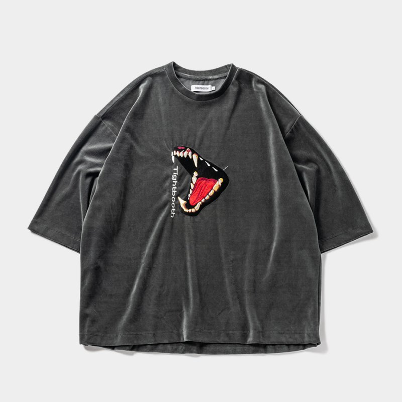 画像1: TIGHTBOOTH/BITE VELOUR 3/4 SLEEVE TEE（Charcoal）［ベロア7分袖T-23秋冬］