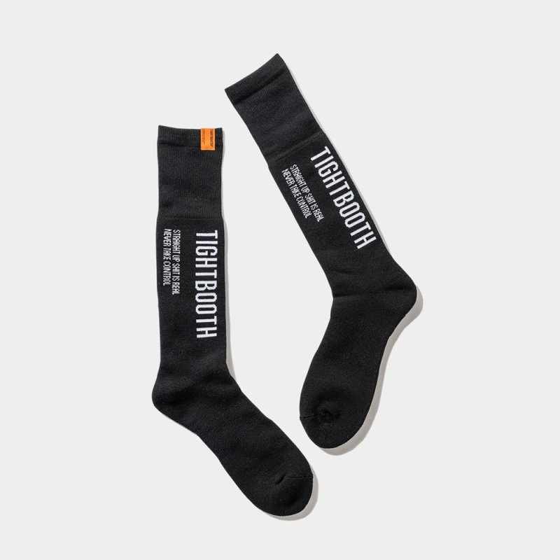 画像1: TIGHTBOOTH/LABEL LOGO HIGH SOCKS（Black）［ラベルロゴハイソックス-23秋冬］