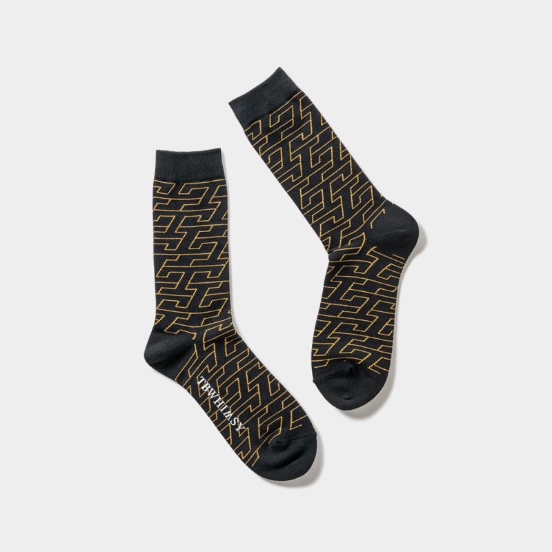 画像1: TIGHTBOOTH/T JACQUARD SOCKS（Black）［ジャガードソックス-23秋冬］
