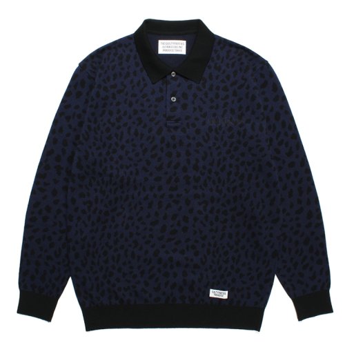 他の写真1: WACKO MARIA/LEOPARD KNIT JACQUARD POLO SHIRT（NAVY）［レオパードジャガードポロシャツ-23秋冬］