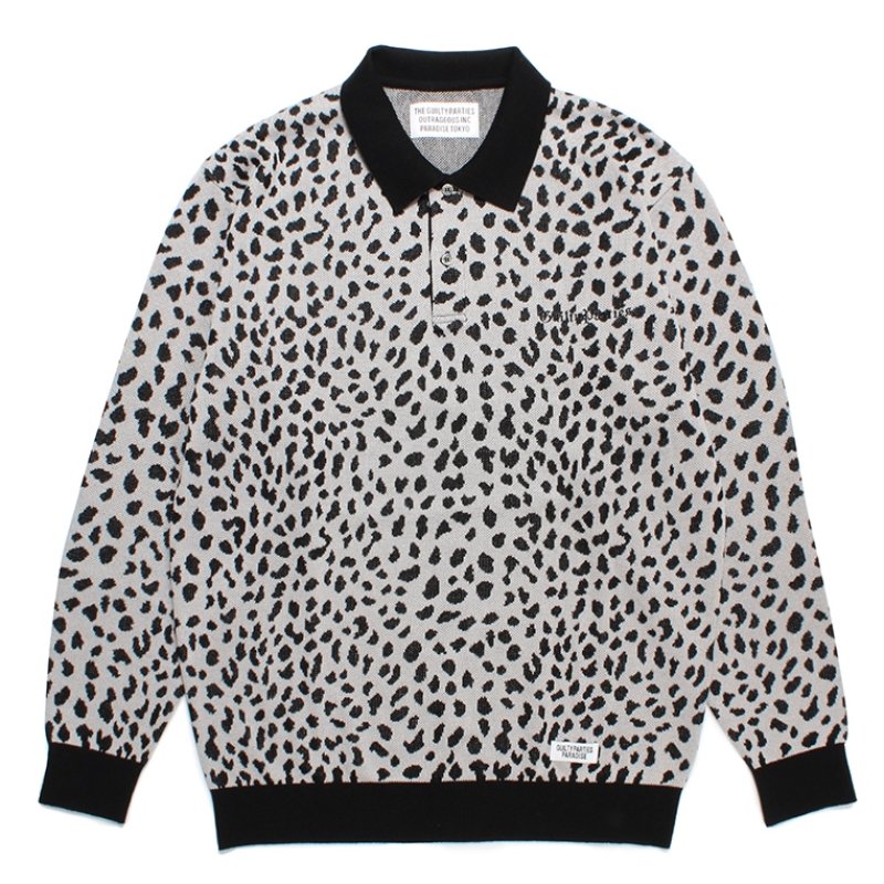 画像1: WACKO MARIA/LEOPARD KNIT JACQUARD POLO SHIRT（GRAY）［レオパードジャガードポロシャツ-23秋冬］