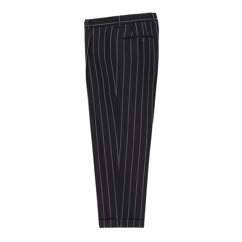 画像1: WACKO MARIA/DORMEUIL / STRIPED PLEATED TROUSERS（TYPE-2）（BLACK）［ワンタックスラックス(TYPE-2)-23秋冬］