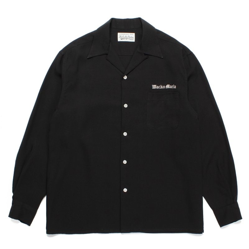 画像1: WACKO MARIA/50'S OPEN COLLAR SHIRT（BLACK）［50'Sオープンカラーシャツ-23秋冬］