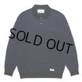 WACKO MARIA/LEOPARD KNIT JACQUARD POLO SHIRT（NAVY）［レオパードジャガードポロシャツ-23秋冬］
