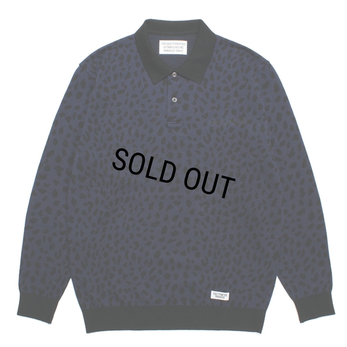 画像1: WACKO MARIA/LEOPARD KNIT JACQUARD POLO SHIRT（NAVY）［レオパードジャガードポロシャツ-23秋冬］ (1)