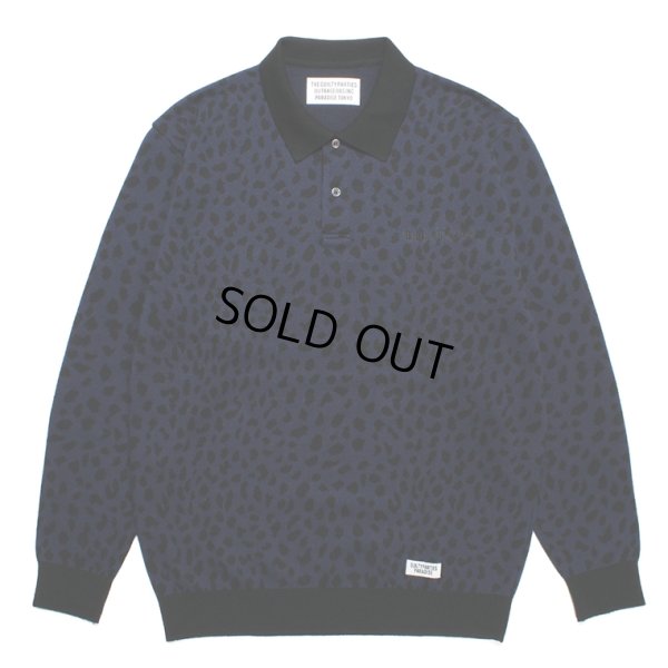 画像1: WACKO MARIA/LEOPARD KNIT JACQUARD POLO SHIRT（NAVY）［レオパードジャガードポロシャツ-23秋冬］