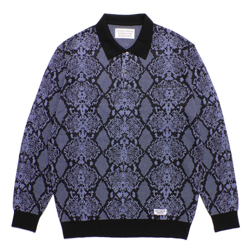 画像1: WACKO MARIA/PYTHON KNIT JACQUARD POLO SHIRT（BLUE）［パイソンジャガードポロシャツ-23秋冬］