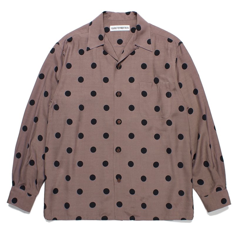 画像1: WACKO MARIA/DOTS OPEN COLLAR SHIRT（BROWN）［ドットオープンカラーシャツ-23秋冬］