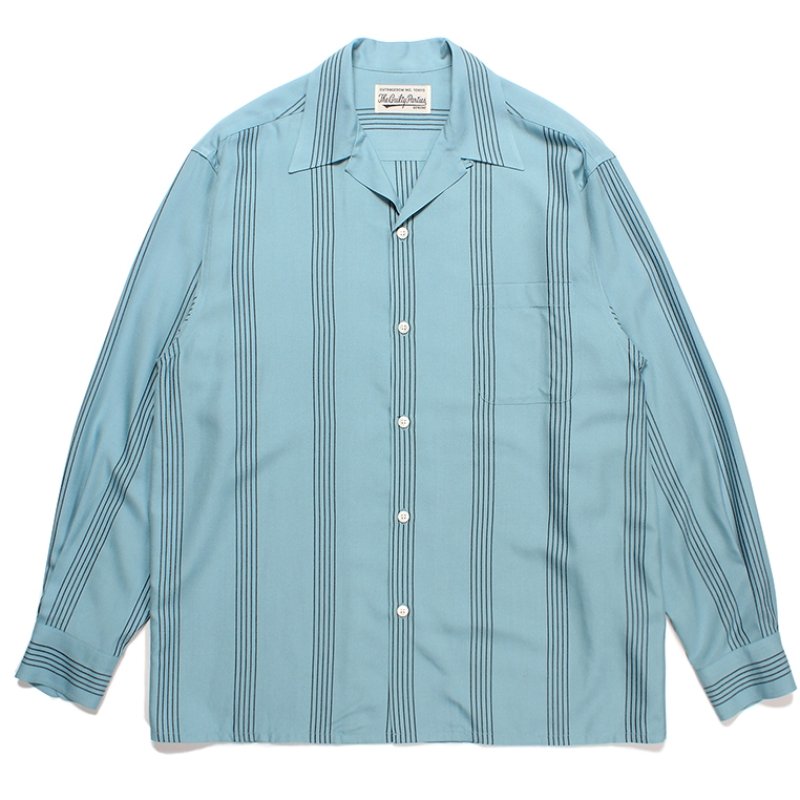 画像1: WACKO MARIA/STRIPED OPEN COLLAR SHIRT（TURQUIOSE）［ストライプオープンカラーシャツ-23秋冬］