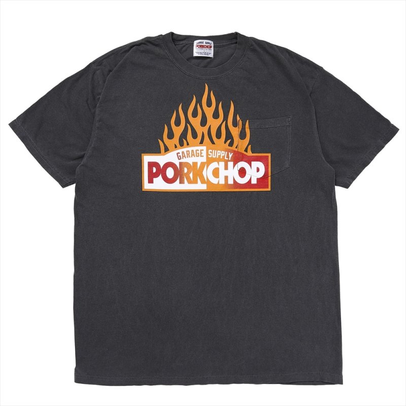 画像1: PORKCHOP/FIRE BLOCK POCKET TEE（ASH BLACK）［プリントポケT-23秋冬］
