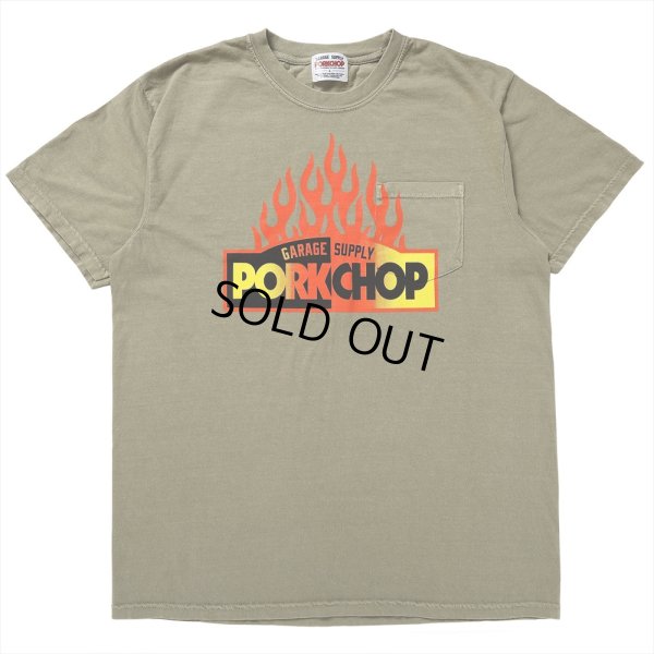 画像1: PORKCHOP/FIRE BLOCK POCKET TEE（KHAKI）［プリントポケT-23秋冬］