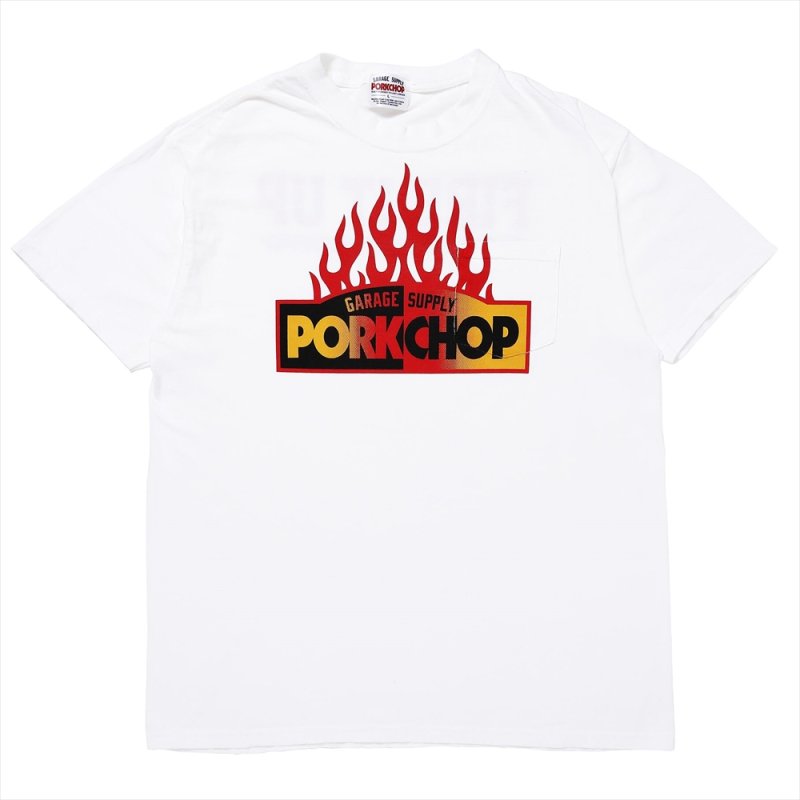 画像1: PORKCHOP/FIRE BLOCK POCKET TEE（WHITE）［プリントポケT-23秋冬］