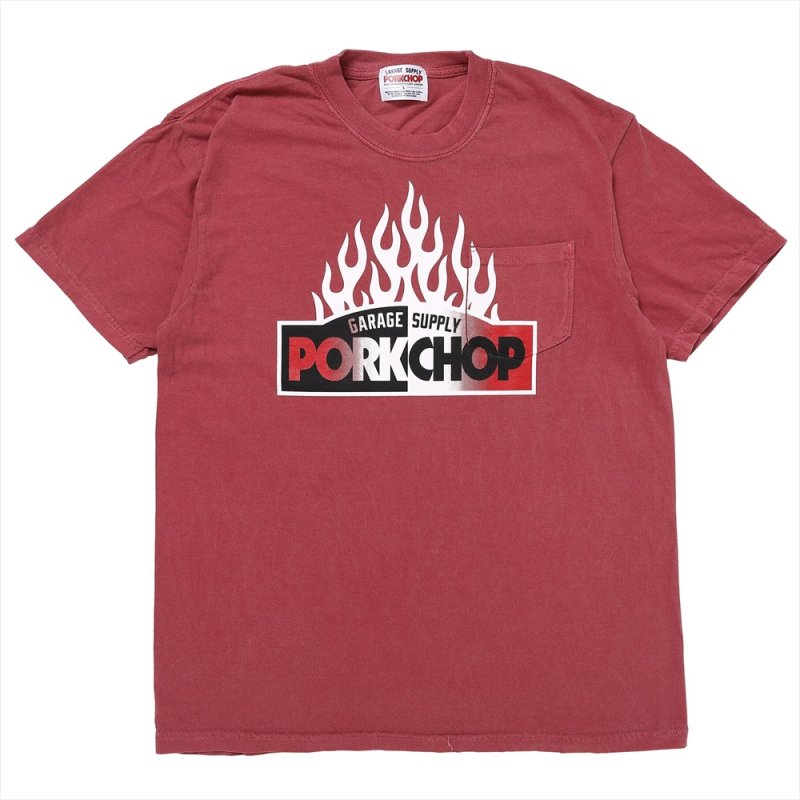 画像1: PORKCHOP/FIRE BLOCK POCKET TEE（CRIMSON RED）［プリントポケT-23秋冬］