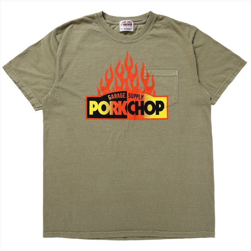 画像1: PORKCHOP/FIRE BLOCK POCKET TEE（KHAKI）［プリントポケT-23秋冬］