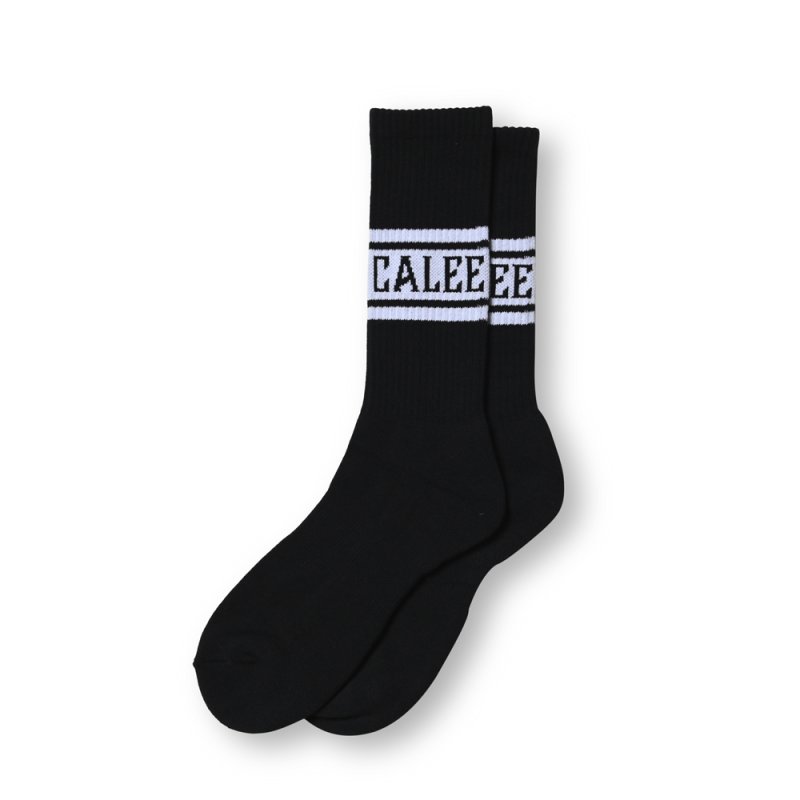 画像1: CALEE/JACQUARD PILE LINE SOCKS（BLACK） 【40%OFF】［ラインソックス-23秋冬］