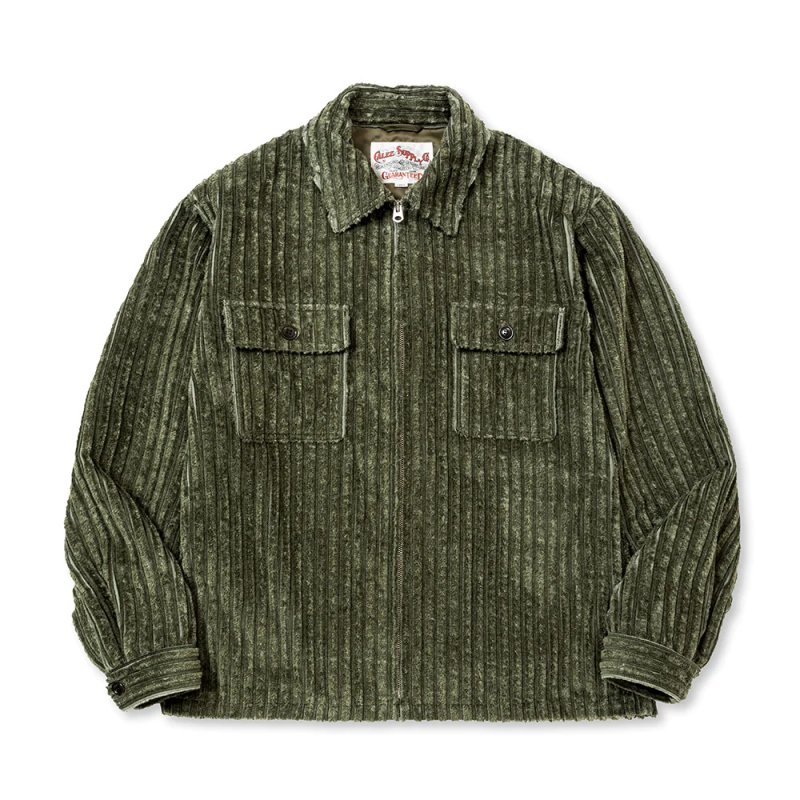 画像1: CALEE/JUMBO CORDUROY ZIP SHIRT JACKET（OLIVE）［コーデュロイジップシャツJKT-23秋冬］