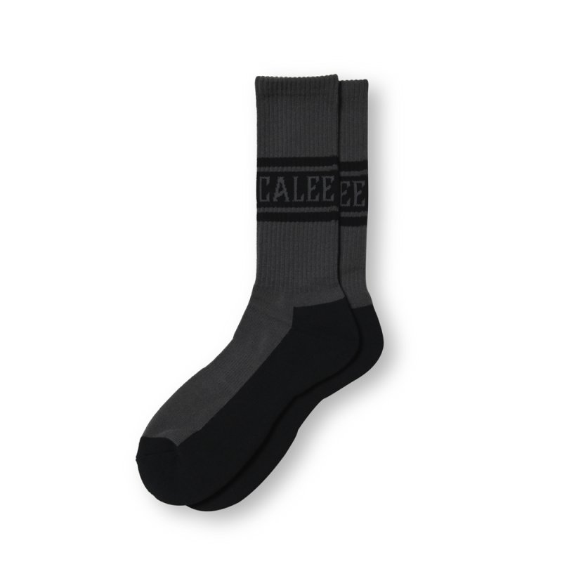 画像1: CALEE/JACQUARD PILE LINE SOCKS（CHARCOAL） 【30%OFF】［ラインソックス-23秋冬］