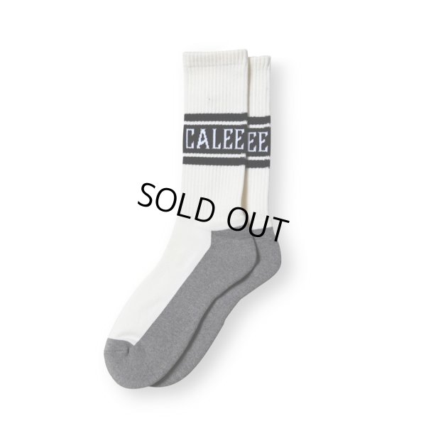 画像1: CALEE/JACQUARD PILE LINE SOCKS（WHITE）［ラインソックス-23秋冬］