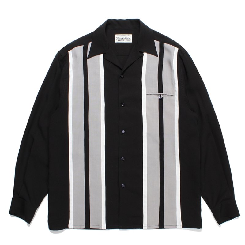 画像1: WACKO MARIA/SWITCHING OPEN COLLAR SHIRT（BLACK）［スイッチングオープンカラーシャツ-23秋冬］