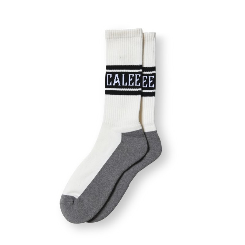 画像1: CALEE/JACQUARD PILE LINE SOCKS（WHITE）［ラインソックス-23秋冬］