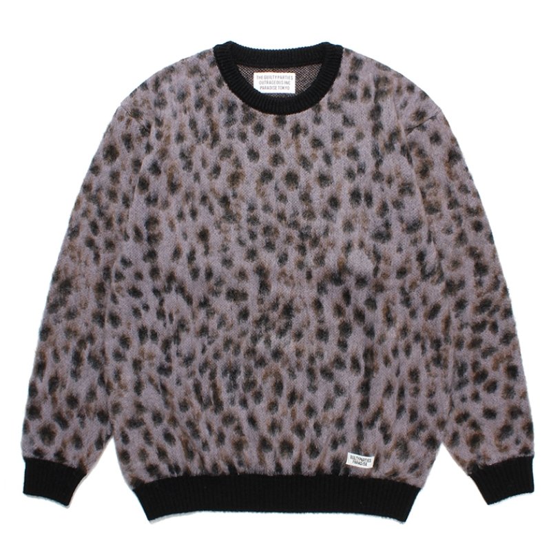 画像1: WACKO MARIA/LEOPARD MOHAIR KNIT JACQUARD SWEATER（PURPLE）［レオパードモヘアセーター-23秋冬］