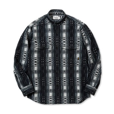 画像1: CALEE/O/S DOBBY CHECK BAND COLLAR SH（BLACK/WHITE）［ドビーチェックバンドカラーシャツ-23秋冬］