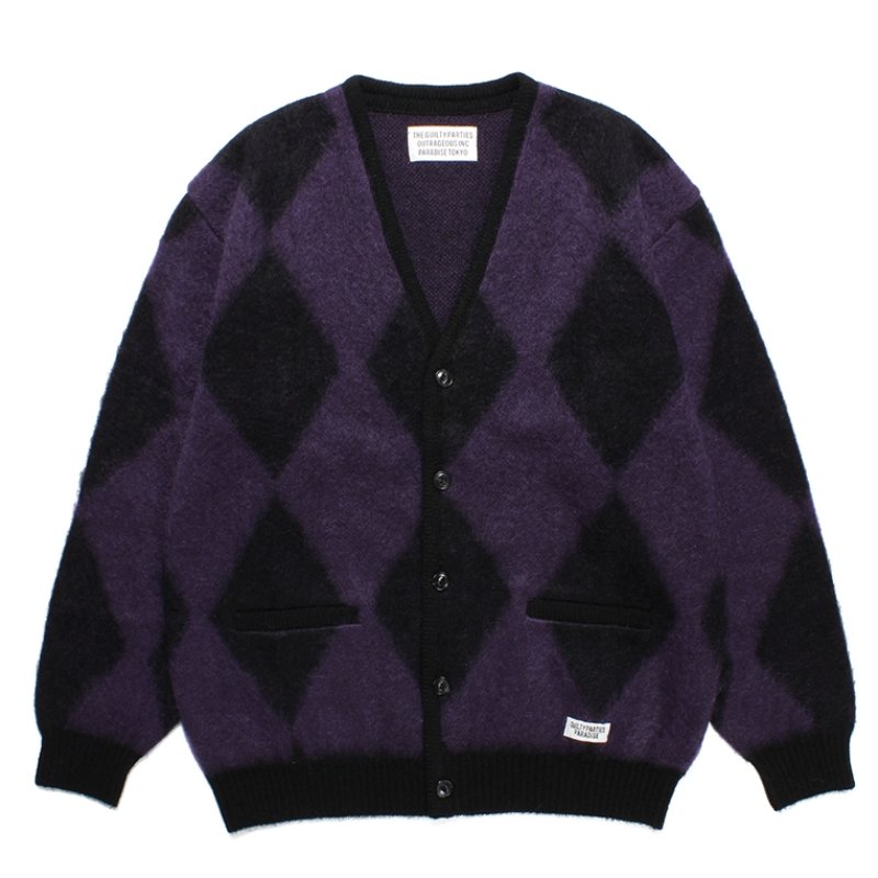 画像1: WACKO MARIA/DIAMOND MOHAIR KNIT CARDIGAN（PURPLE）［ダイヤモンドモヘアカーディガン-23秋冬］