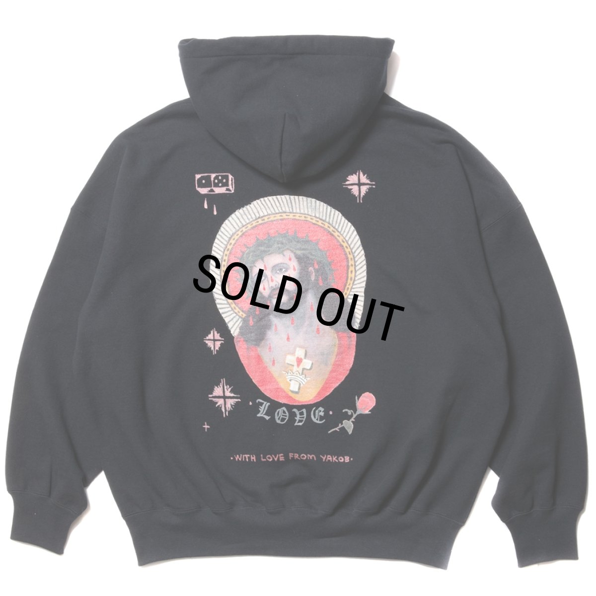 画像1: COOTIE PRODUCTIONS/Open End Yarn Sweat Hoodie（JESUS）（Black）［スウェットフーディー-23秋冬］ (1)