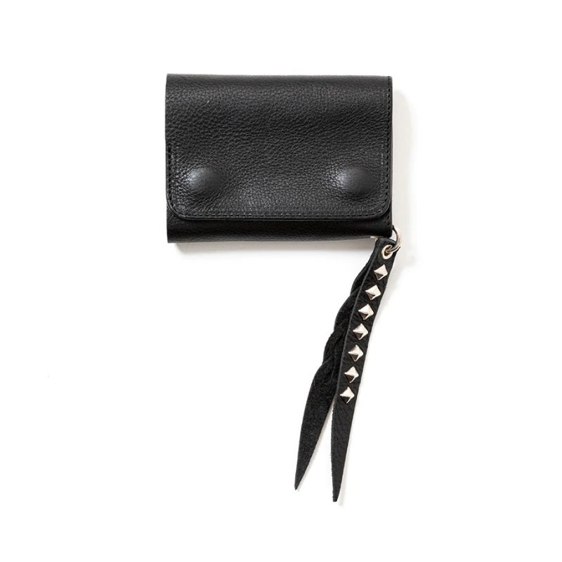 画像1: CALEE/PLANE LEATHER FLAP HALF WALLET＜STUDS CHARM＞（BLACK）［ハーフウォレット-23秋冬］