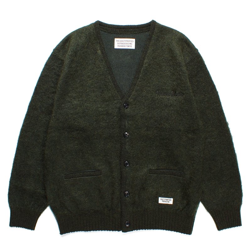 画像1: WACKO MARIA/MOHAIR KNIT CARDIGAN（GREEN）［モヘアカーディガン-23秋冬］