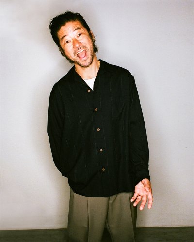 画像2: WACKO MARIA/KASURI STRIPED OPEN COLLAR SHIRT（BLACK）［カスリオープンカラーシャツ-23秋冬］