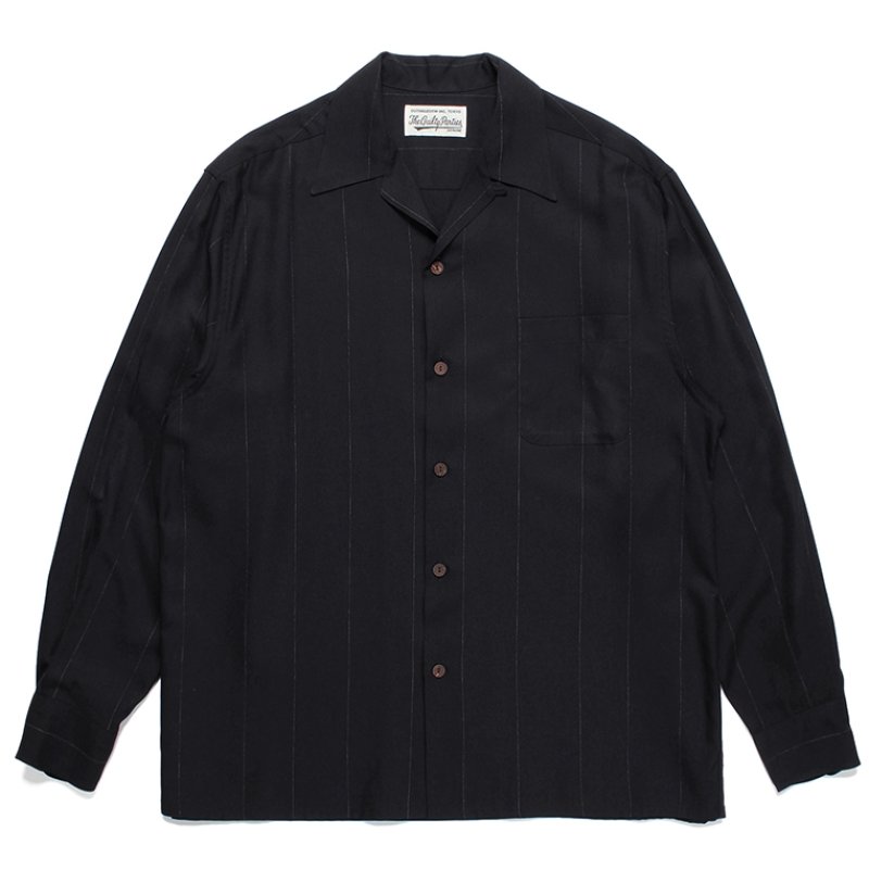 画像1: WACKO MARIA/KASURI STRIPED OPEN COLLAR SHIRT（BLACK）［カスリオープンカラーシャツ-23秋冬］
