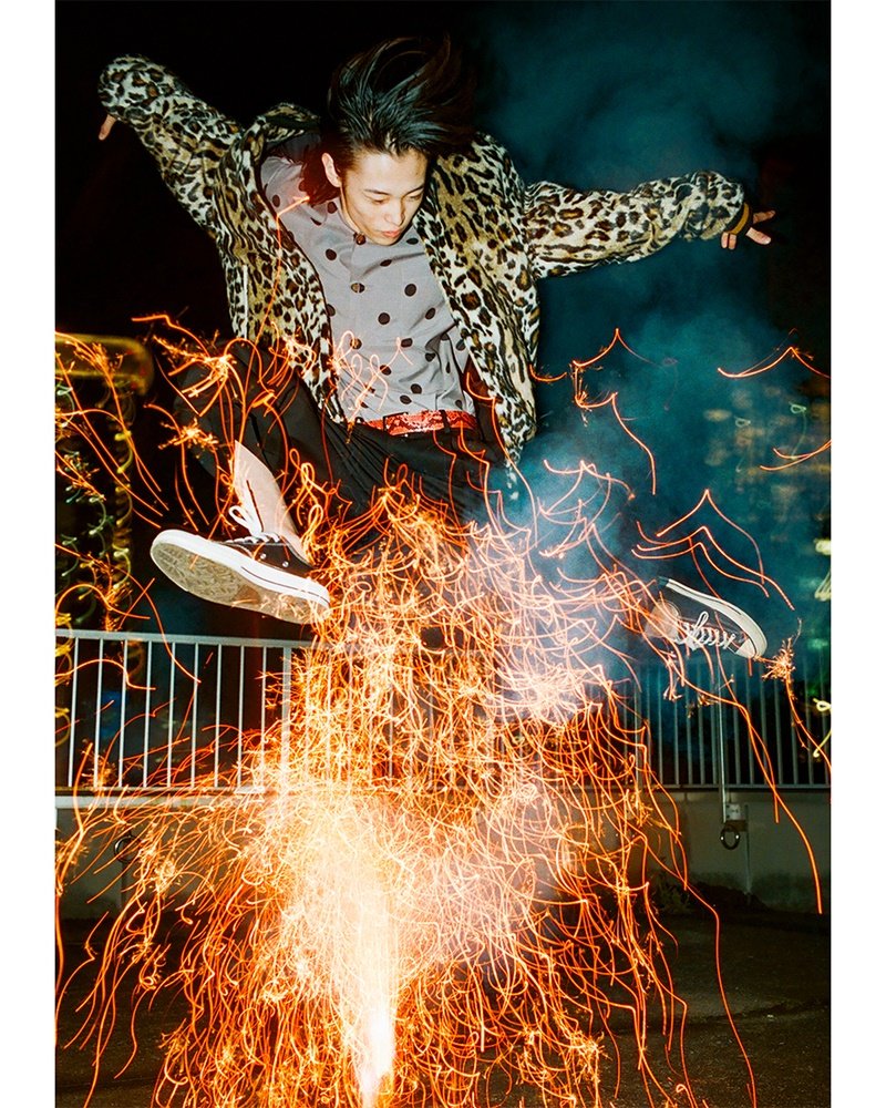 WACKO MARIA/FAUX LEOPARD FUR VARSITY JACKET（BEIGE