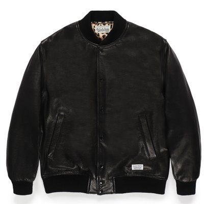 WACKO MARIA/LEATHER VARSITY JACKET（BLACK）［レザーヴァー