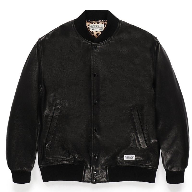 画像1: WACKO MARIA/LEATHER VARSITY JACKET（BLACK）［レザーヴァーシティJKT-23秋冬］